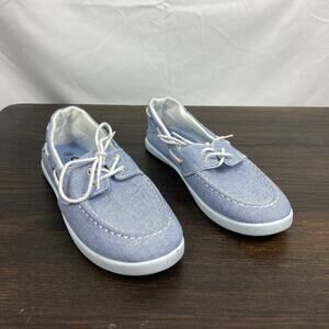 canvas casuals blue boat shoe